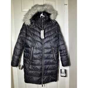 $275 Rainforest thermoluxe Black Mid Length Fur Lined Hooded jacket Size XL NWT
